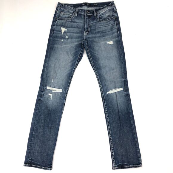BKE Mason Light Wash Distressed Blue Slim Straight Jeans Pants Size 33x34 B30